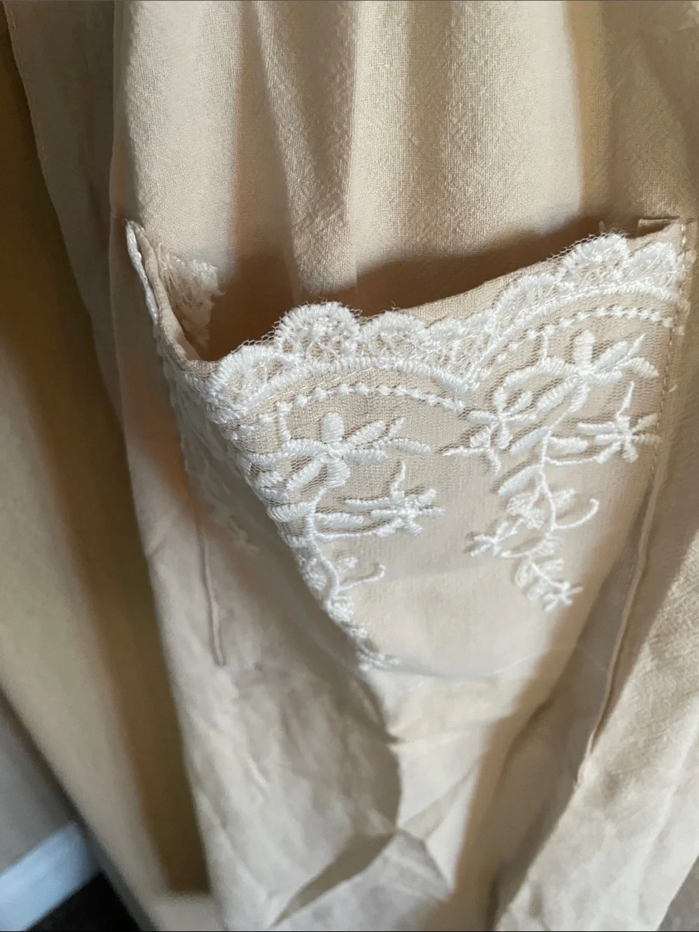 Cream Ruffled Apron with Embroidered Detail No Size Tag